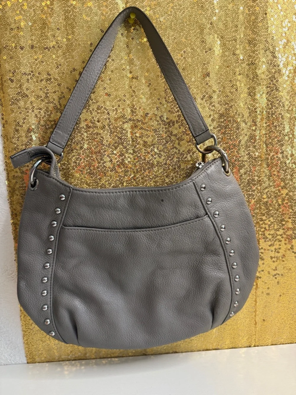Michael Kors Small Middleton Leather Studded hobo in Gray